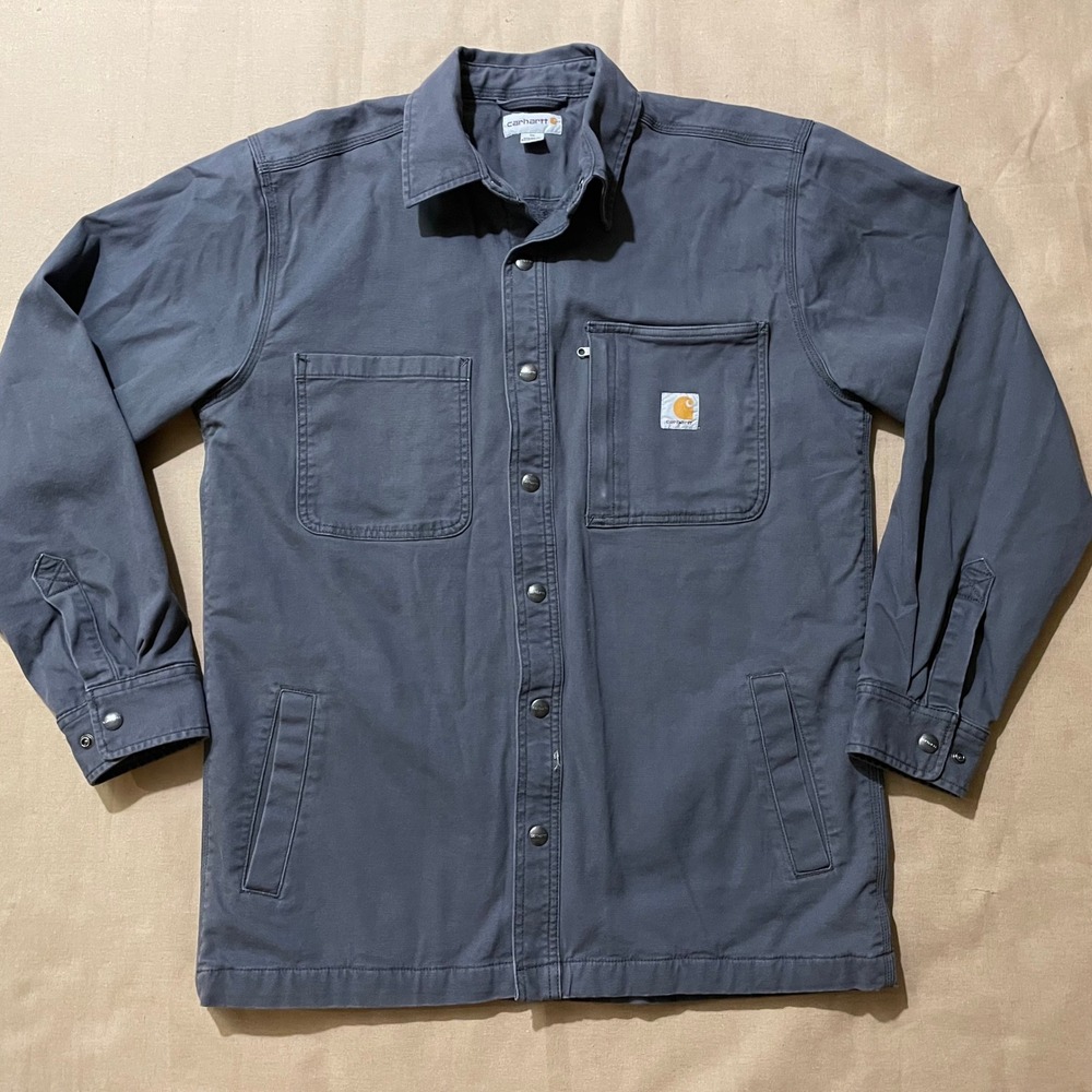 Carhartt Rugged Flex Fleece Lined Shirt Jacket Mens M Gray Snap Closure Shacket